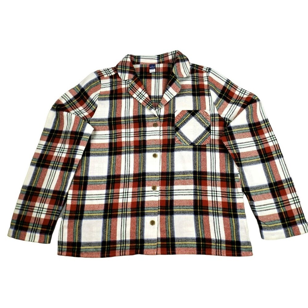 Old Navy Womens Flannel Shirt White Red Green Tartan Plaid size M    JH1024